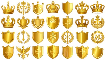 Golden heraldic shields and crowns