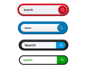 Obraz premium Colorful search bar designs with icons and text in red, blue, black, and green on transparent background