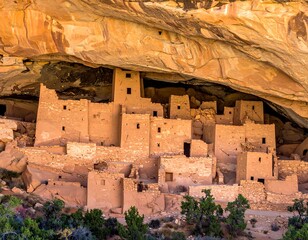 Ancient cliff dwellings under a sandstone overhang