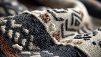 Close-up of an intricately patterned fabric with subtle ethnic influences