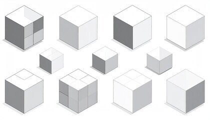 Obraz premium Abstract Group of white isometric boxes on white background, ideal for web design