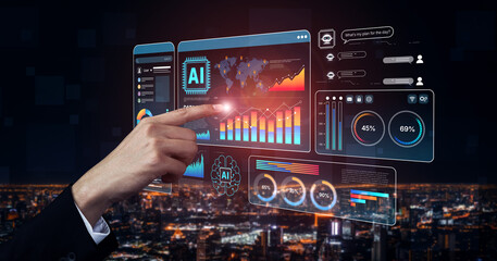 Fototapeta premium AI Assistant Brain Processor with LLM Technology, Big Data, Machine Learning, Generative AI for Business Support, Future Agentic AI Technology and Artificial Intelligence Prompt Engineering. Spline