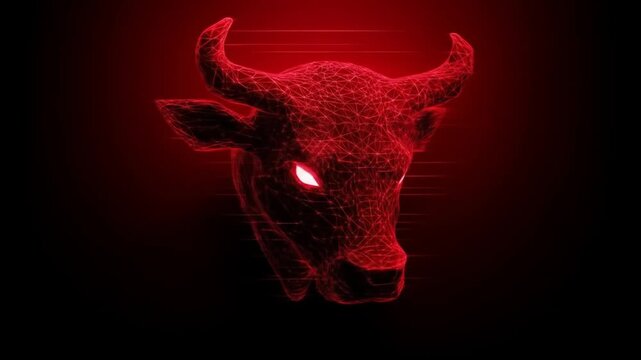 Red glowing wireframe bull head