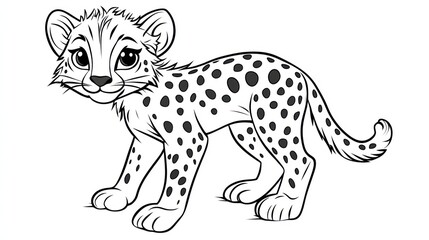 Obraz premium Cartoon cheetah cub illustration in black and white on a white background