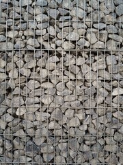Grey stones in Gabion Wall, Baskets, wire fence filled with stones