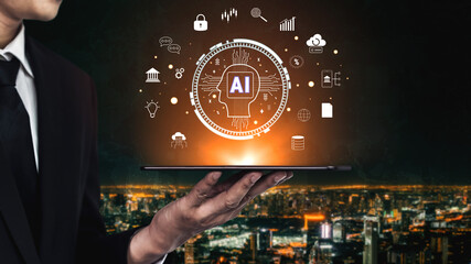 The role of AI in FinTech and modern business. A concept of using artificial intelligence for...