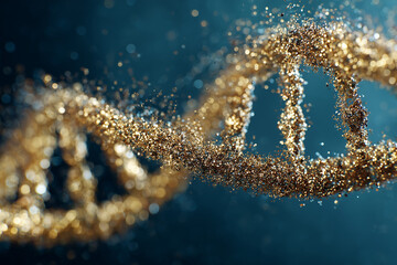 Golden dna double helix structure dissolves abstract biology