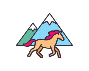 Horse running infront of mountains