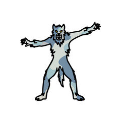 Obraz premium Cartoon Werewolf Howling on a White Background