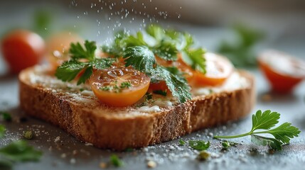 Tomato and herb bruschetta with a sprinkle of parmesan cheese topping