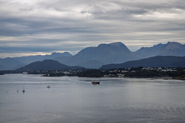 Panorama of Alesund, åçNorway from the open deck of a cruise ship