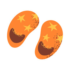 Vector illustration of cozy orange slippers decorated with yellow stars. Cute and warm footwear design for home comfort, fashion, lifestyle projects, prints, and holiday decoration