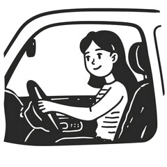 Fototapeta premium Smiling woman enjoying a peaceful drive in her car, embracing independence and the freedom of the open road for a spontaneous road trip
