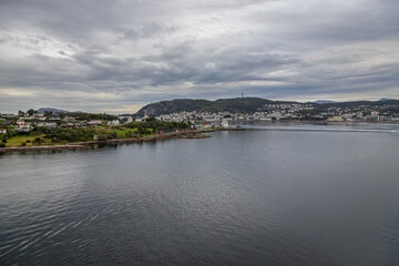 Panorama of Alesund, åçNorway from the open deck of a cruise ship