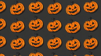 Evil Pumpkins Neon Pattern on Dark Charcoal