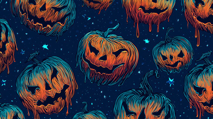 Wicked Jack‑o’-Lanterns Pattern on Deep Indigo