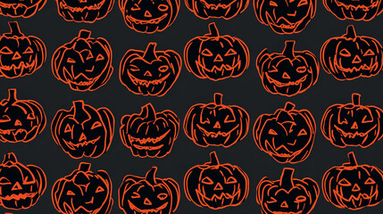 Evil Pumpkins Neon Pattern on Dark Charcoal