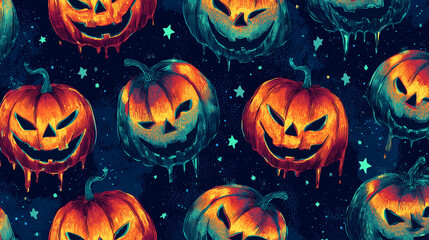 Wicked Jack‑o’-Lanterns Pattern on Deep Indigo