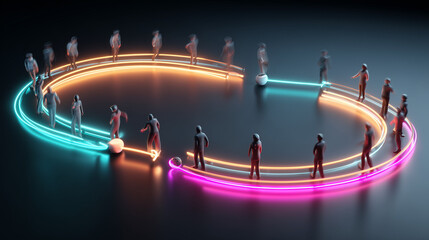 An abstract visualization of the Agile Scrum workflow, with a team passing a project through a continuous sprint cycle.