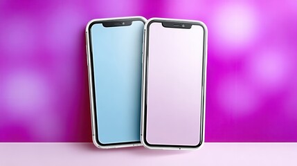 Smartphones in Pastel Colors Against a Vibrant Purple Background