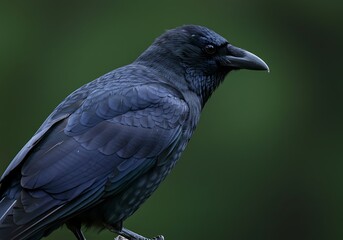 Fototapeta premium Close-up Portrait of a Black Raven Perched on a Branch. Generative Ai