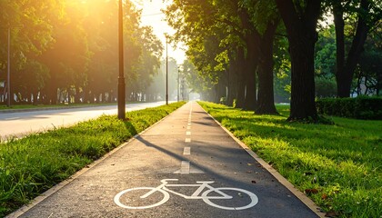Sunny bike path through trees