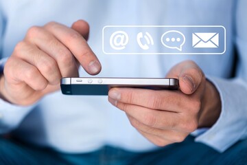 Concept of customer support, icon in human hands