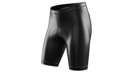 A pair of sleek, black cycling shorts with a padded chamois, designed for athletic performance and comfort during outdoor activities.