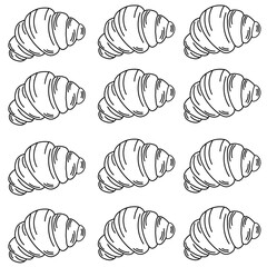 set of croissant doodle hand drawn. Hand drawn croissant french breakfast.