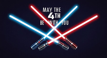 May the fourth be with you light sabers illustration on dark background