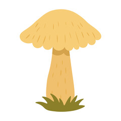 Vector illustration of autumn mushroom with large beige cap, flat style, isolated decorative element.