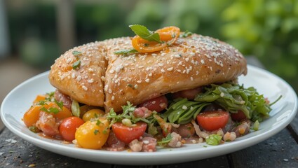 Gourmet Salad with Colorful Cherry Tomatoes and Fresh Herbs Served on a Plate