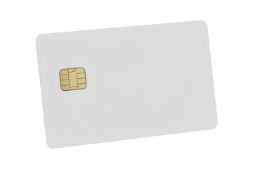Blank white credit card with gold chip ready for customization, representing financial freedom and modern transactions