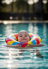 Child Floating in Pool with Swim Ring
