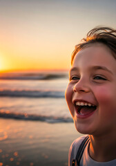 Little Child Laughing at Sunset Beach