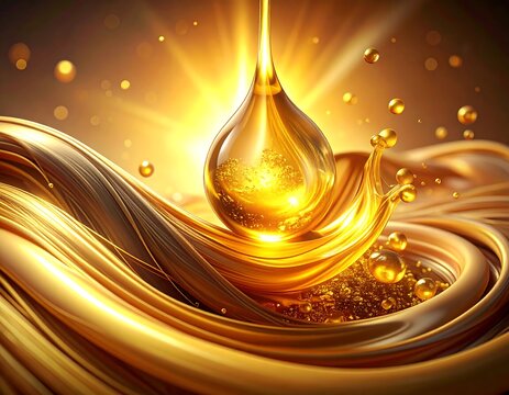 Golden liquid droplet in swirling streams