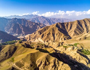 High-angle view of a valley with mountains