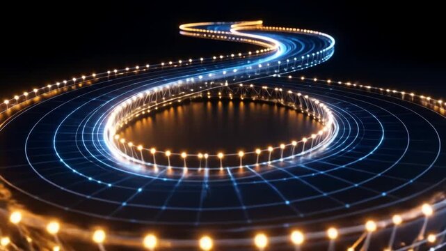 Abstract Digital Spiral Pathway with Light Trails