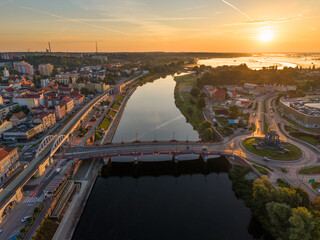 Sunrise view of warta riverside and boulevard in Gorzów Wielkopolski. Poland	
