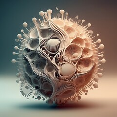 Abstract 3D rendering of a cell structure with intricate details and soft gradients