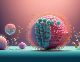 Abstract 3D Render of Biological Cells, Microscopic Structures, and Cellular Division