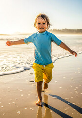 Little Child Running on Beach Shore