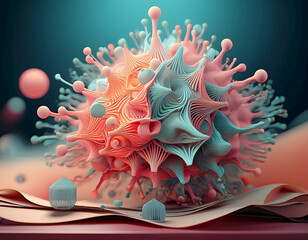 Intricate biological concept art a vibrant microscopic 3D rendered organism structure