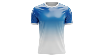 A clean, isolated studio shot of a blue and white gradient athletic shirt.