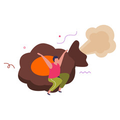 Fun illustration of a person enjoying a delightful moment riding a giant fried egg