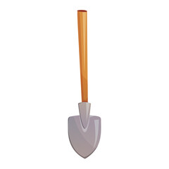 A shovel with a wooden handle, isolated on a white background, ready for digging