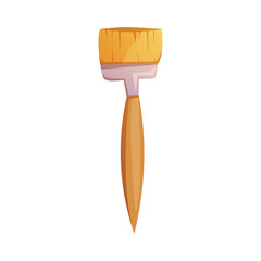 A simple wooden-handled paintbrush with a wide bristle head, perfect for artistic creations