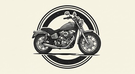Motorcycle illustration within circular emblem for design and branding