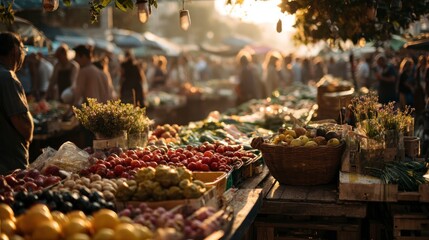 Busy outdoor farmers market