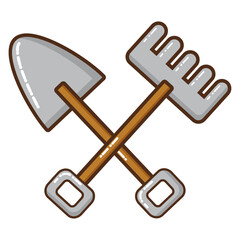 Garden Tools A Stylized Illustration of a Trowel and Rake Crossed, Representing Gardening and Cultivation